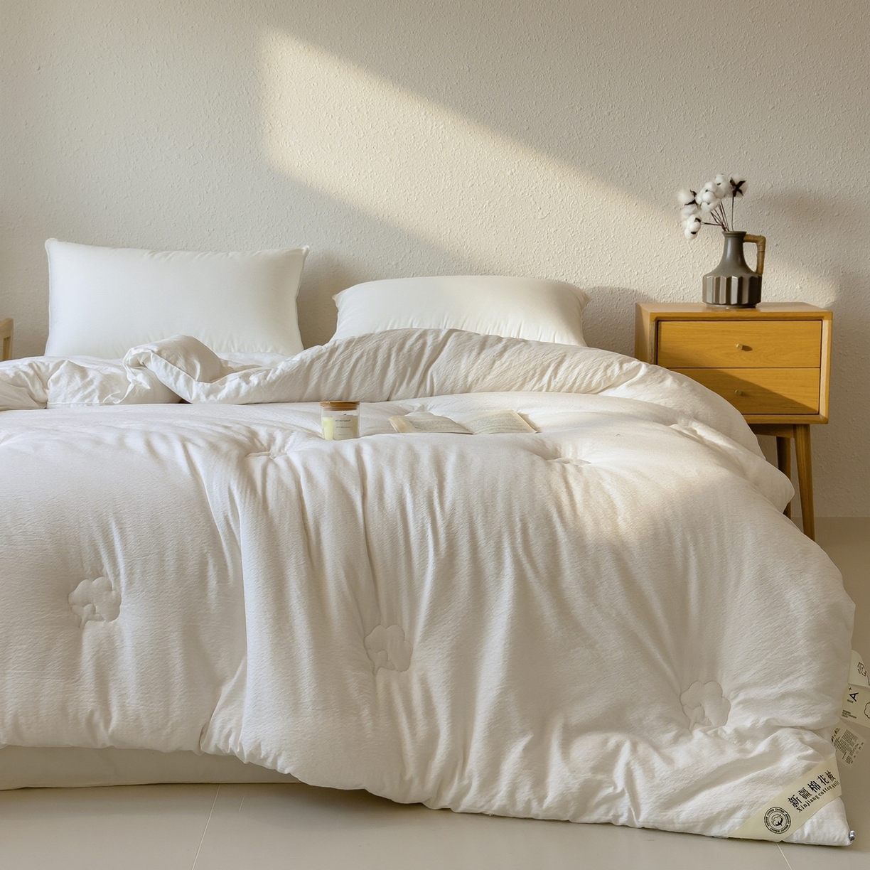 91家纺网 家纺一手货源 找家纺 好尚居 2026新款纯色斜标木棉混合棉花被被子被芯 斜标-白