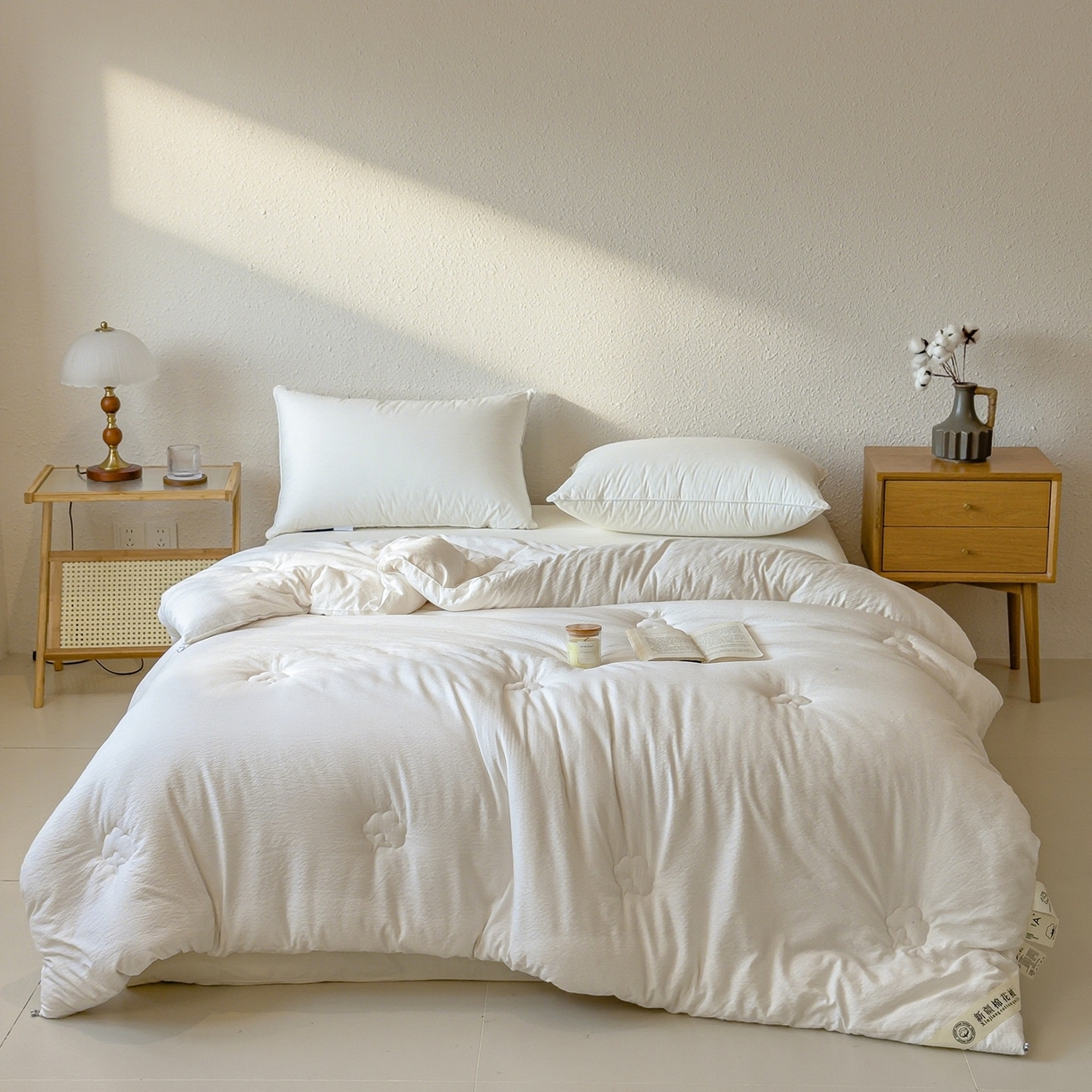 91家纺网 家纺一手货源 找家纺 好尚居 2026新款纯色斜标木棉混合棉花被被子被芯 斜标-白