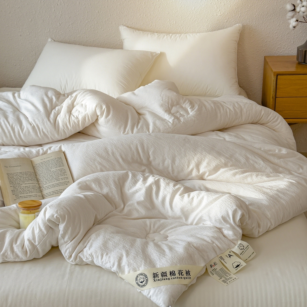 91家纺网 家纺一手货源 找家纺 好尚居 2026新款纯色斜标木棉混合棉花被被子被芯 斜标-白