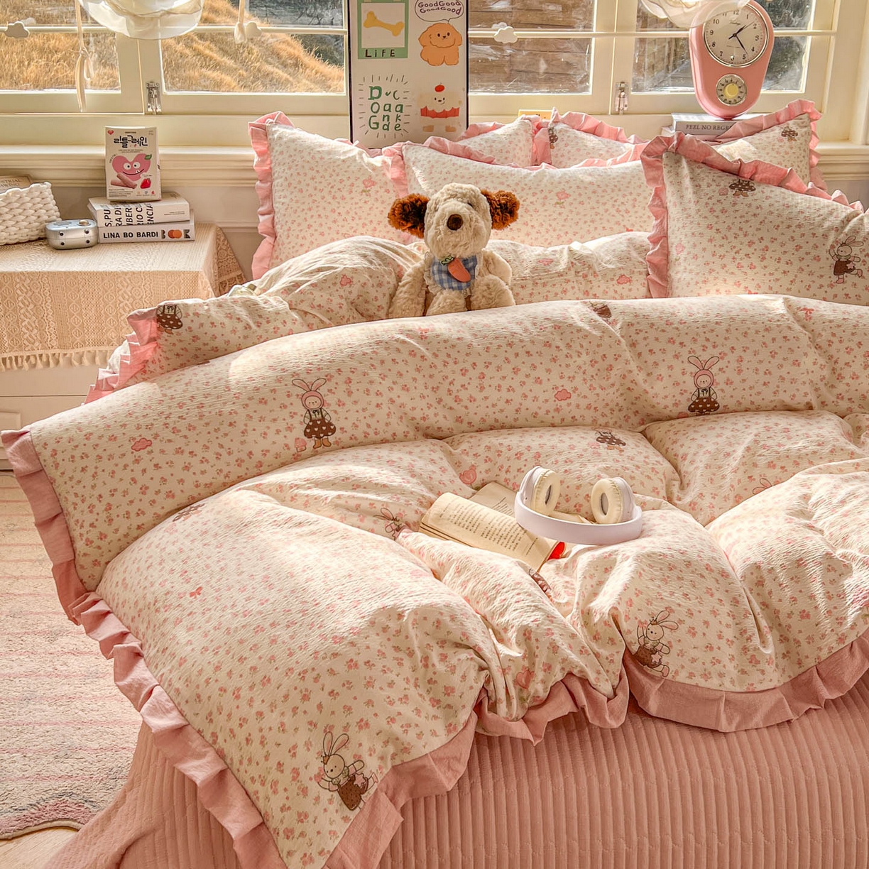 91家纺网 家纺一手货源 找家纺 美梦家纺 2026春夏新款云感皱皱纱床盖四件套 芭比兔