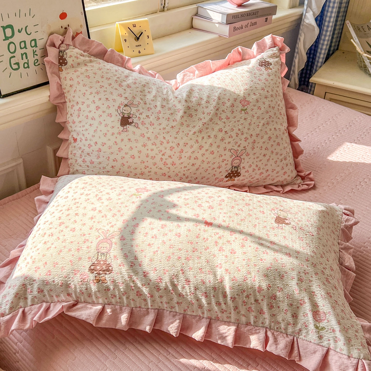 91家纺网 家纺一手货源 找家纺 美梦家纺 2026春夏新款云感皱皱纱床盖四件套 芭比兔