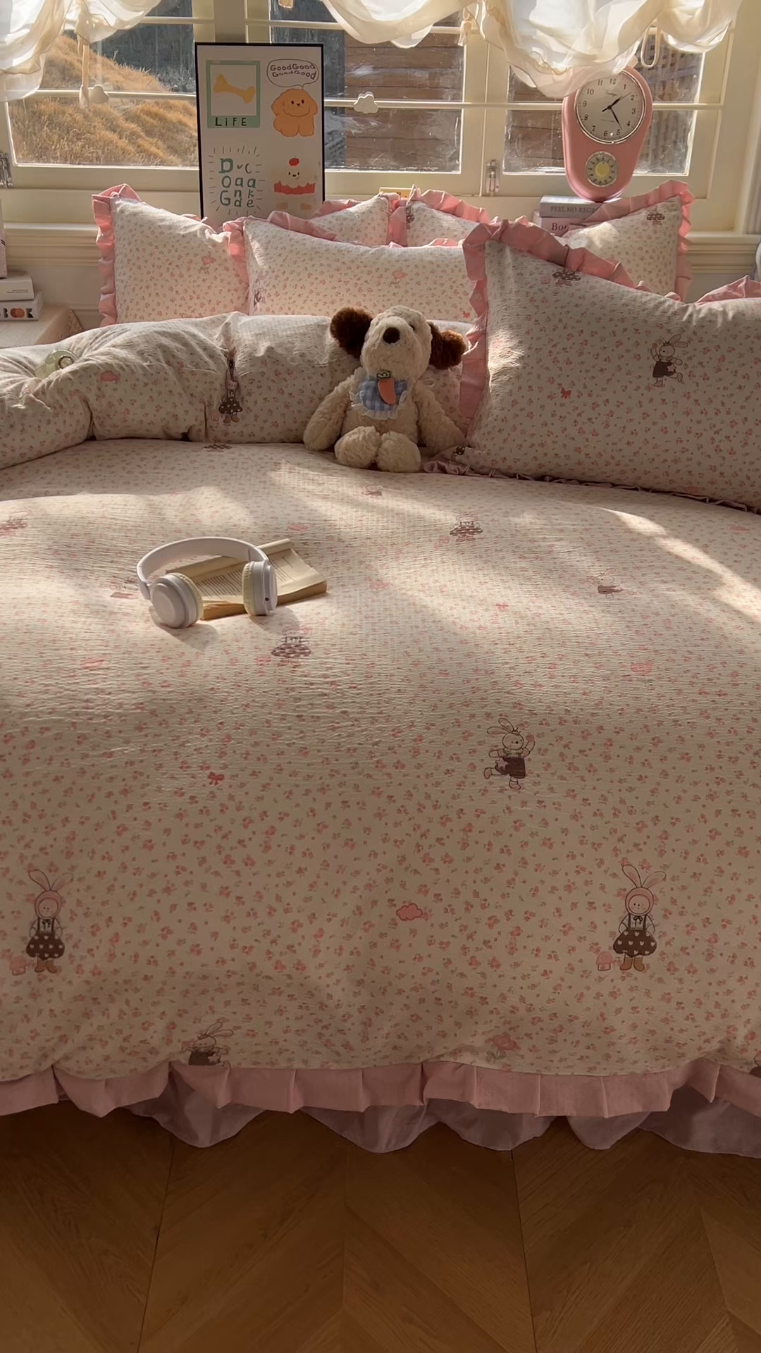 91家纺网 家纺一手货源 找家纺 美梦家纺 2026春夏新款云感皱皱纱床盖四件套 芭比兔