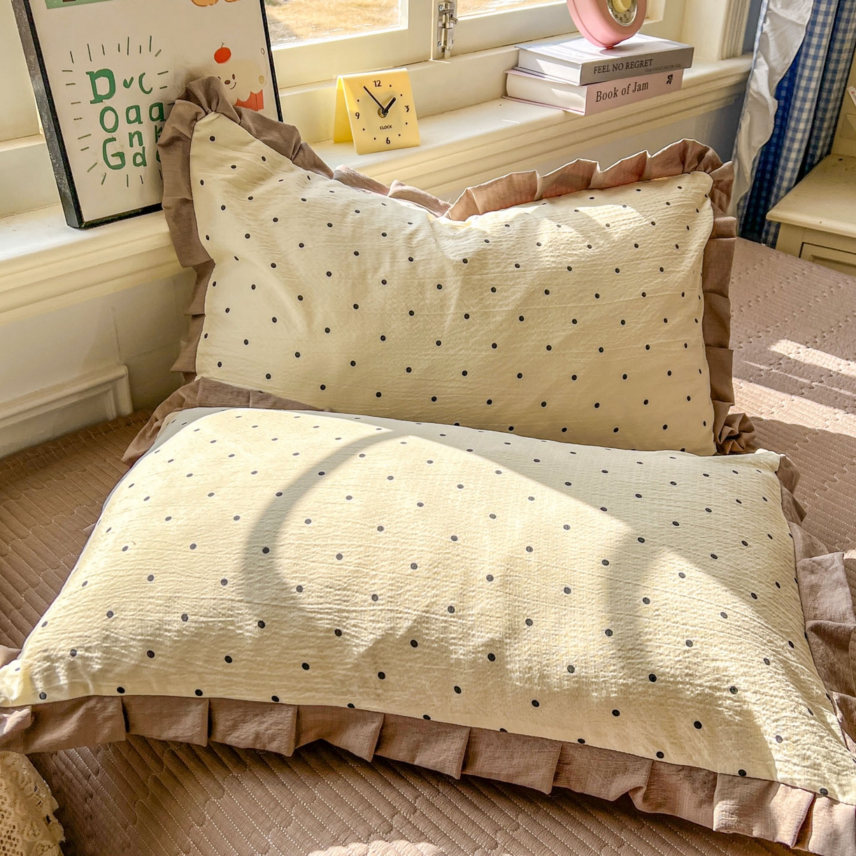 91家纺网 家纺一手货源 找家纺 美梦家纺 2026春夏新款云感皱皱纱床盖四件套 波点咖