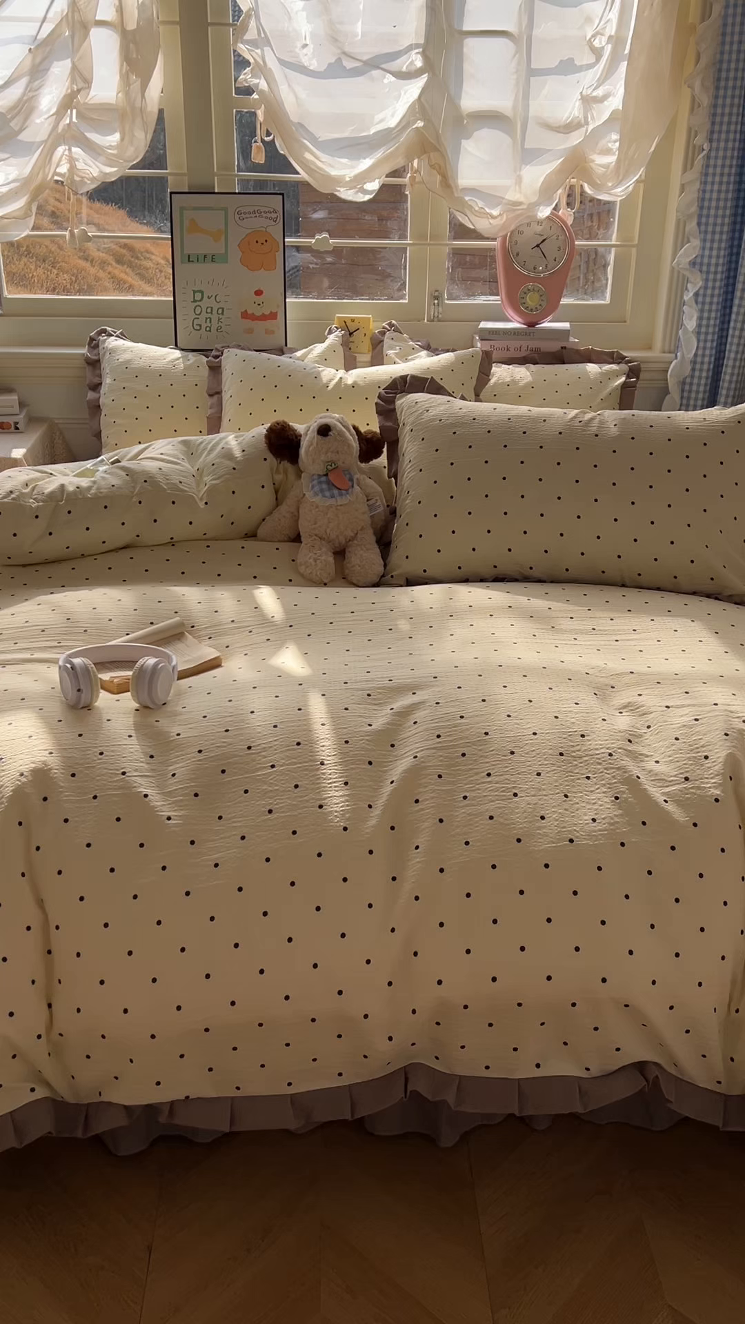 91家纺网 家纺一手货源 找家纺 美梦家纺 2026春夏新款云感皱皱纱床盖四件套 波点咖