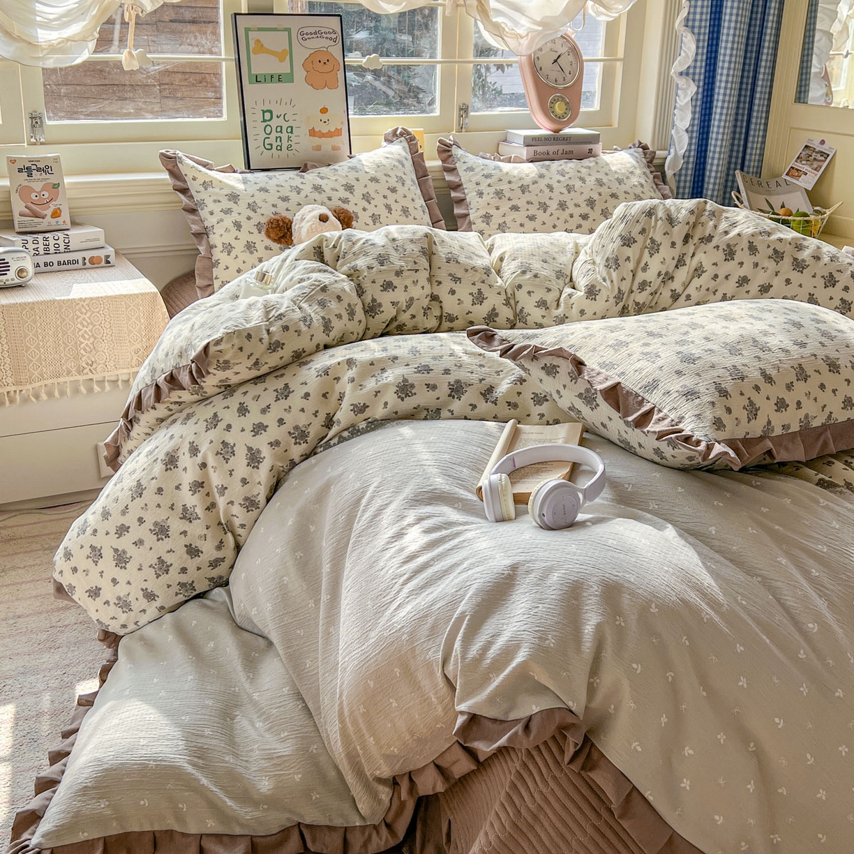 美梦家纺 2026春夏新款云感皱皱纱床盖四件套 椿庭序