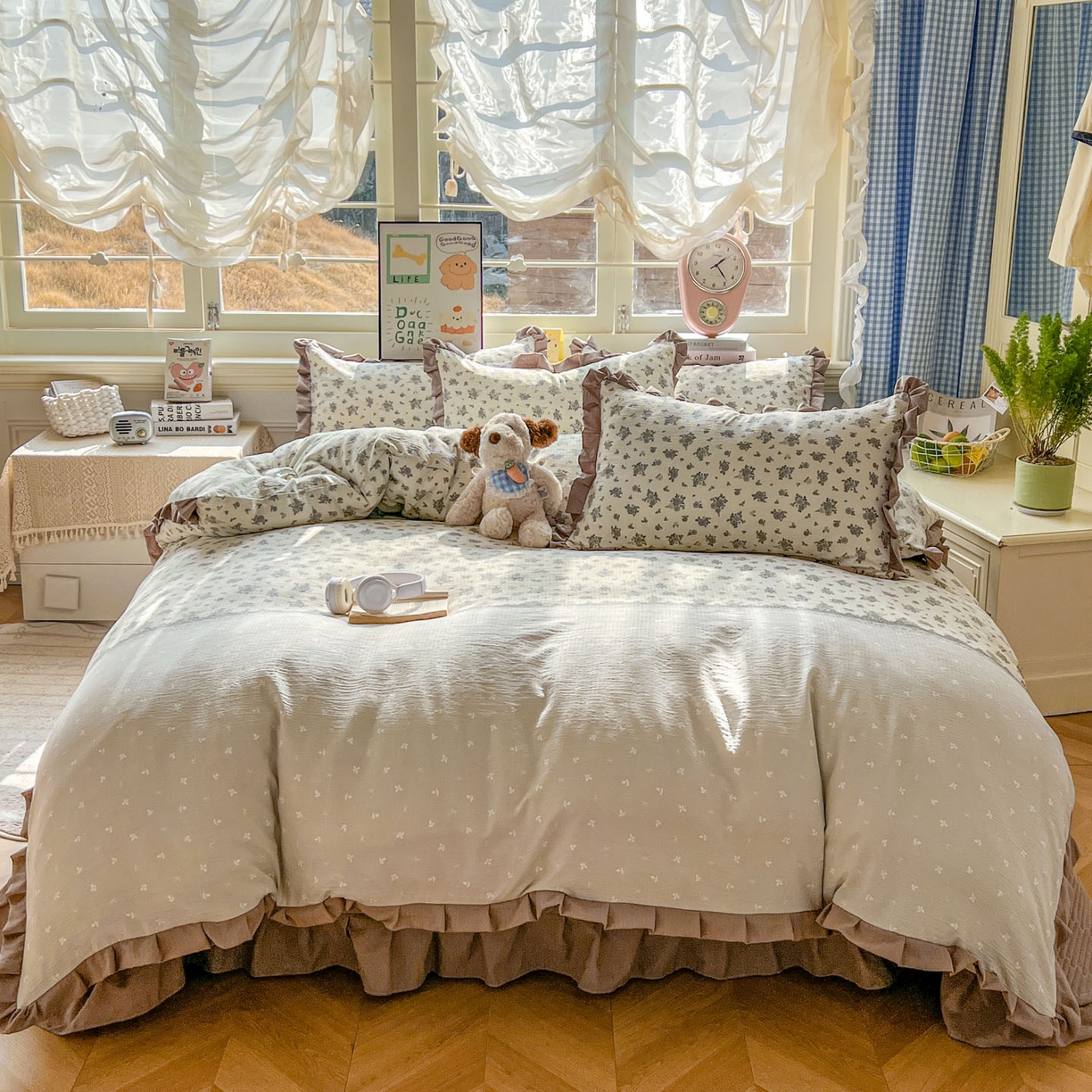 91家纺网 家纺一手货源 找家纺 美梦家纺 2026春夏新款云感皱皱纱床盖四件套 椿庭序