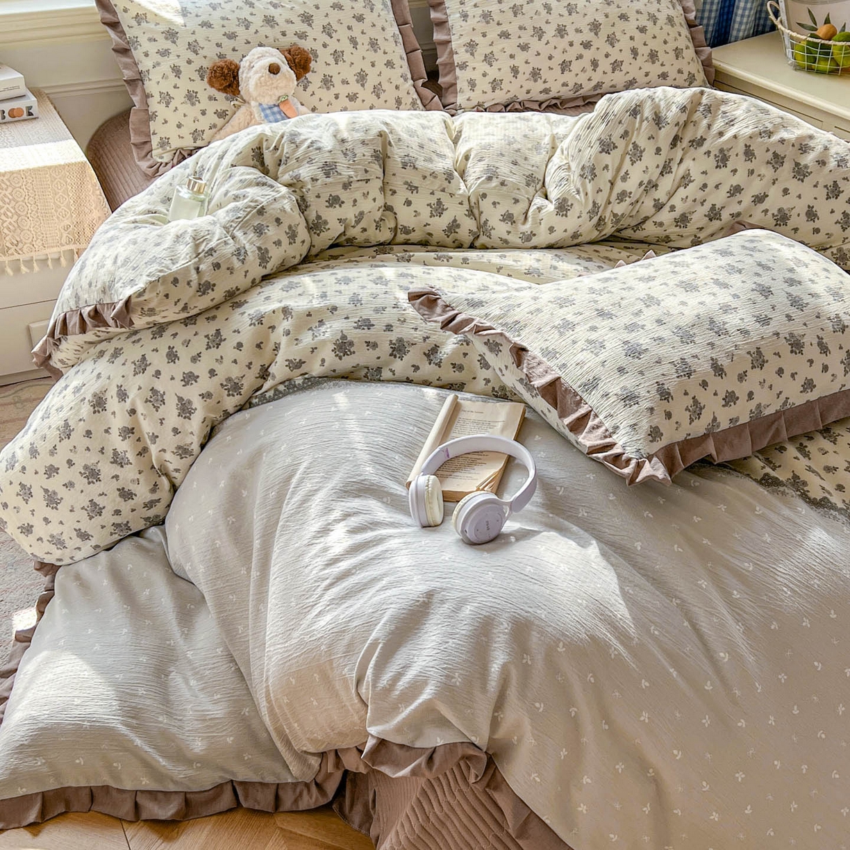 91家纺网 家纺一手货源 找家纺 美梦家纺 2026春夏新款云感皱皱纱床盖四件套 椿庭序