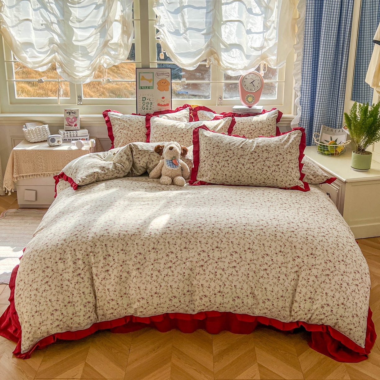 91家纺网 家纺一手货源 找家纺 美梦家纺 2026春夏新款云感皱皱纱床盖四件套 见花则喜