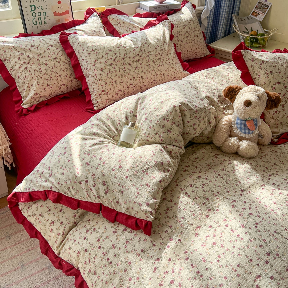 91家纺网 家纺一手货源 找家纺 美梦家纺 2026春夏新款云感皱皱纱床盖四件套 见花则喜