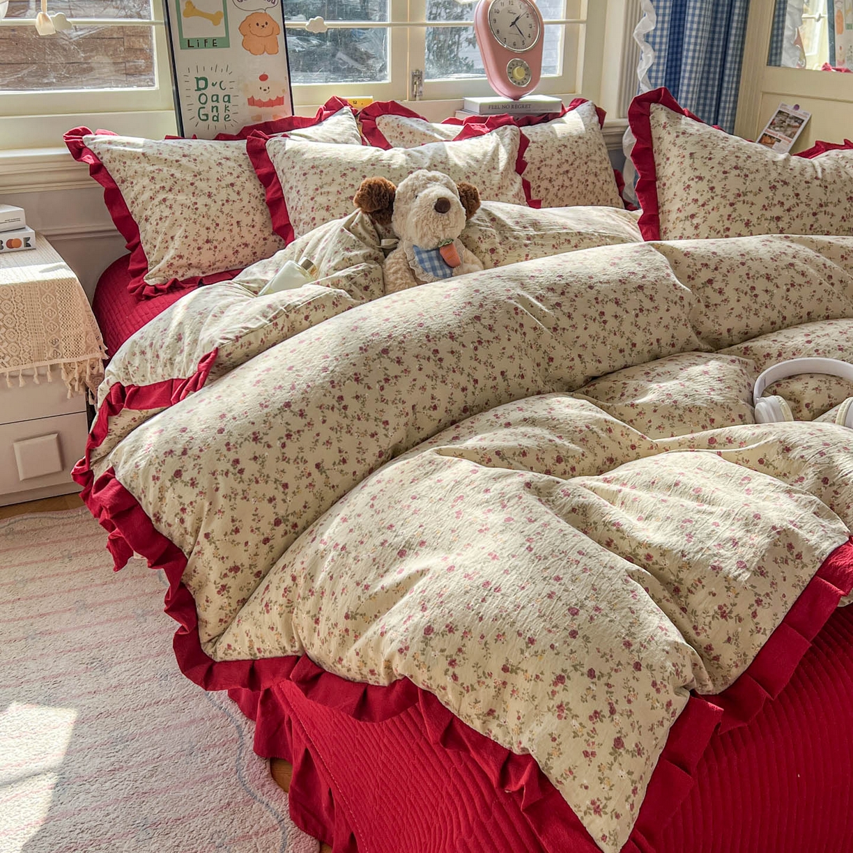 91家纺网 家纺一手货源 找家纺 美梦家纺 2026春夏新款云感皱皱纱床盖四件套 见花则喜