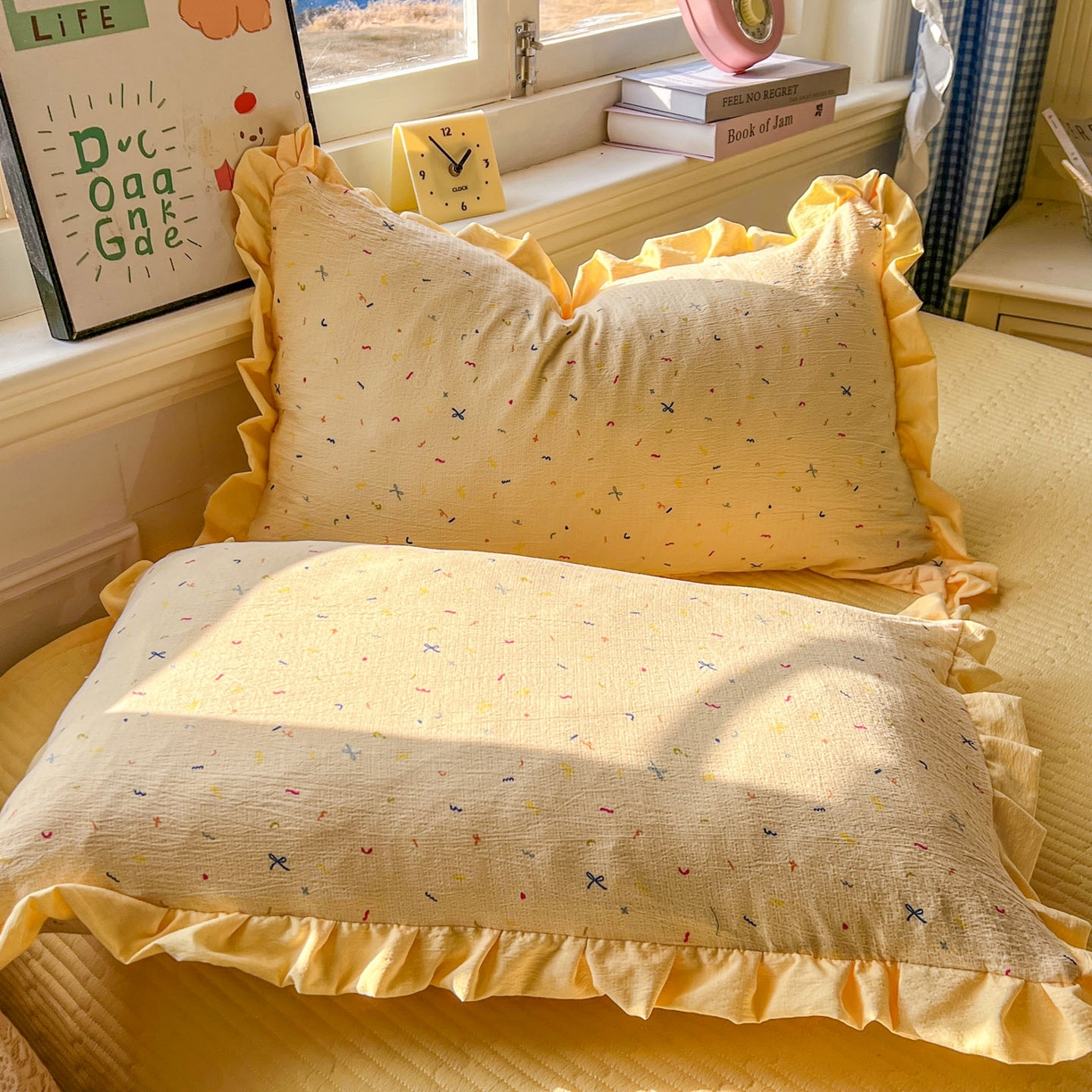 91家纺网 家纺一手货源 找家纺 美梦家纺 2026春夏新款云感皱皱纱床盖四件套 蜡笔画