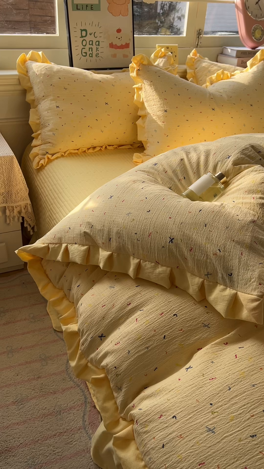 91家纺网 家纺一手货源 找家纺 美梦家纺 2026春夏新款云感皱皱纱床盖四件套 蜡笔画