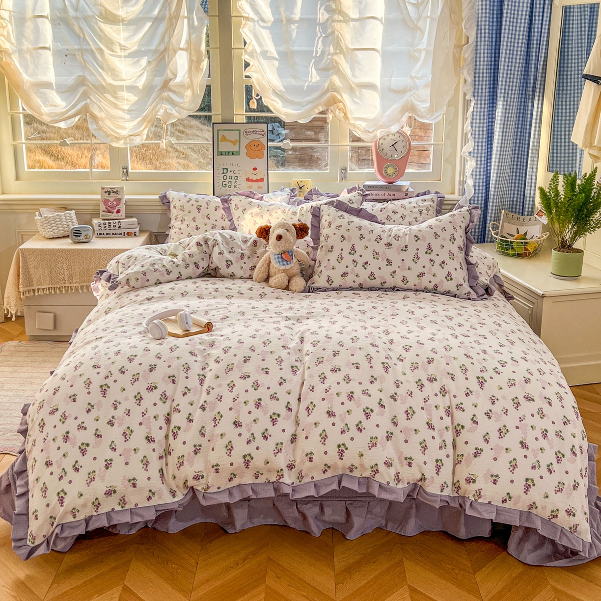 91家纺网 家纺一手货源 找家纺 美梦家纺 2026春夏新款云感皱皱纱床盖四件套 葡萄多多