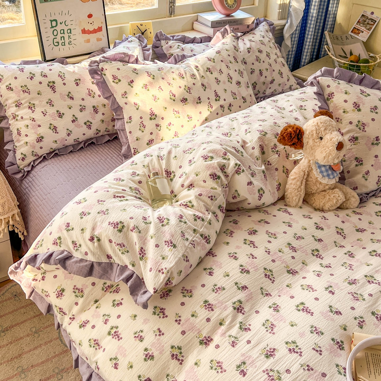 91家纺网 家纺一手货源 找家纺 美梦家纺 2026春夏新款云感皱皱纱床盖四件套 葡萄多多