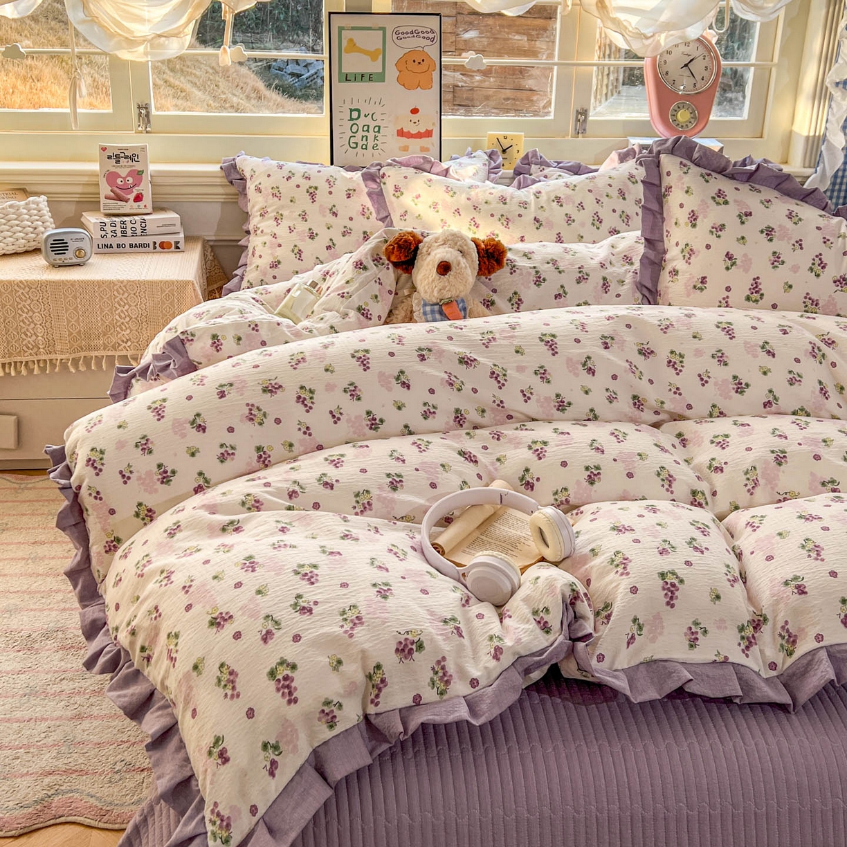 91家纺网 家纺一手货源 找家纺 美梦家纺 2026春夏新款云感皱皱纱床盖四件套 葡萄多多