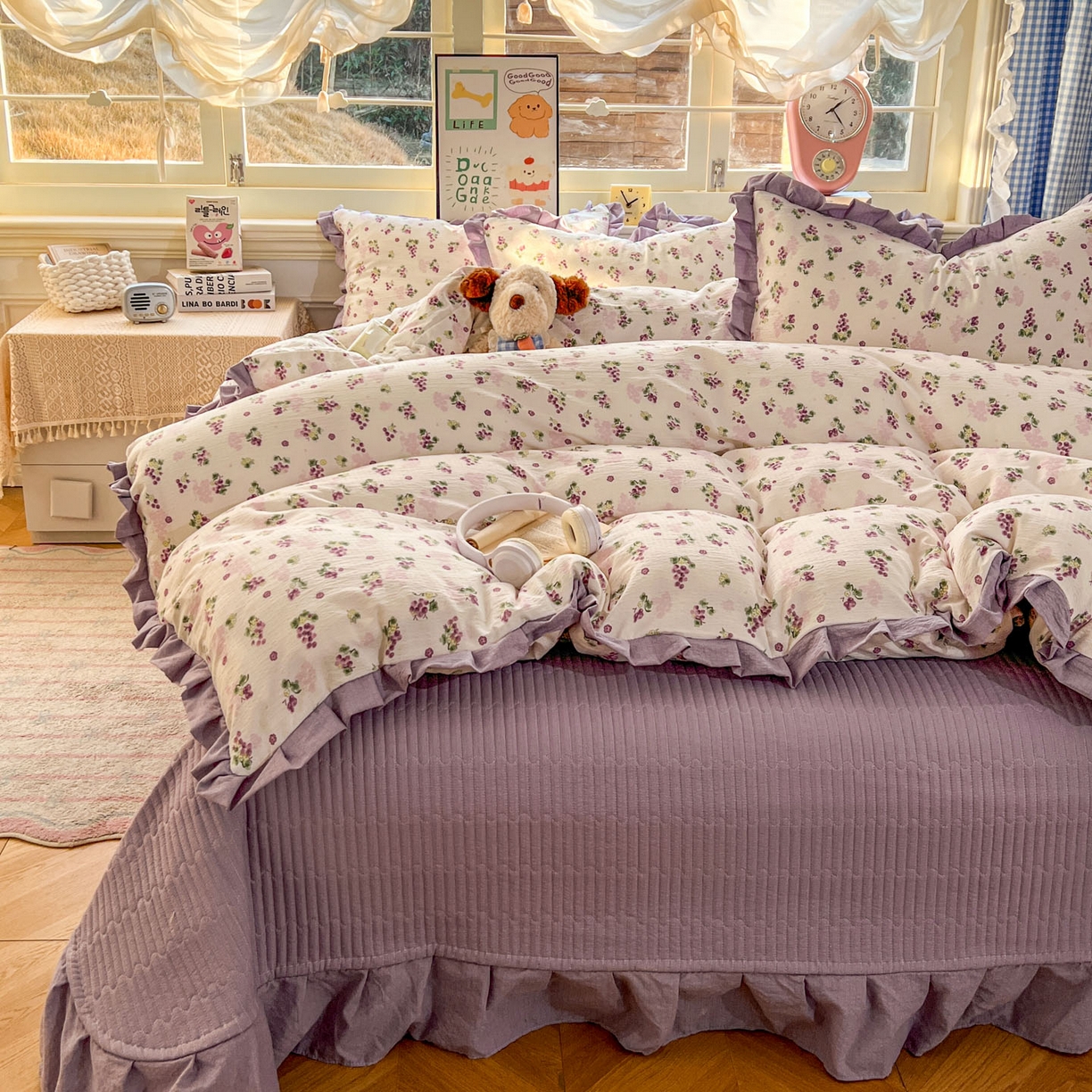 91家纺网 家纺一手货源 找家纺 美梦家纺 2026春夏新款云感皱皱纱床盖四件套 葡萄多多