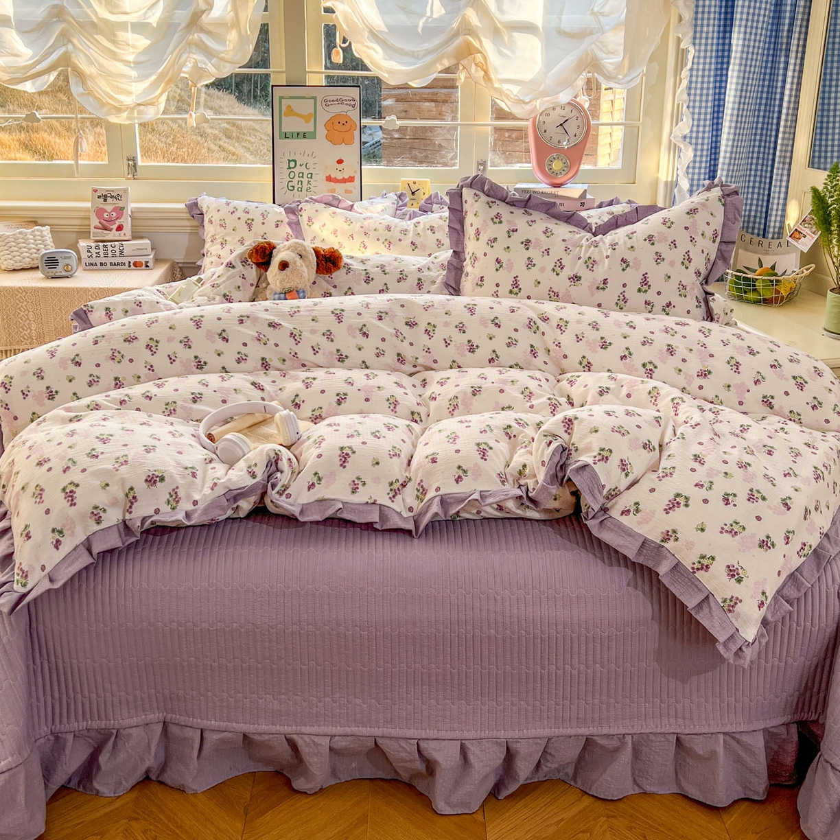 91家纺网 家纺一手货源 找家纺 美梦家纺 2026春夏新款云感皱皱纱床盖四件套 葡萄多多