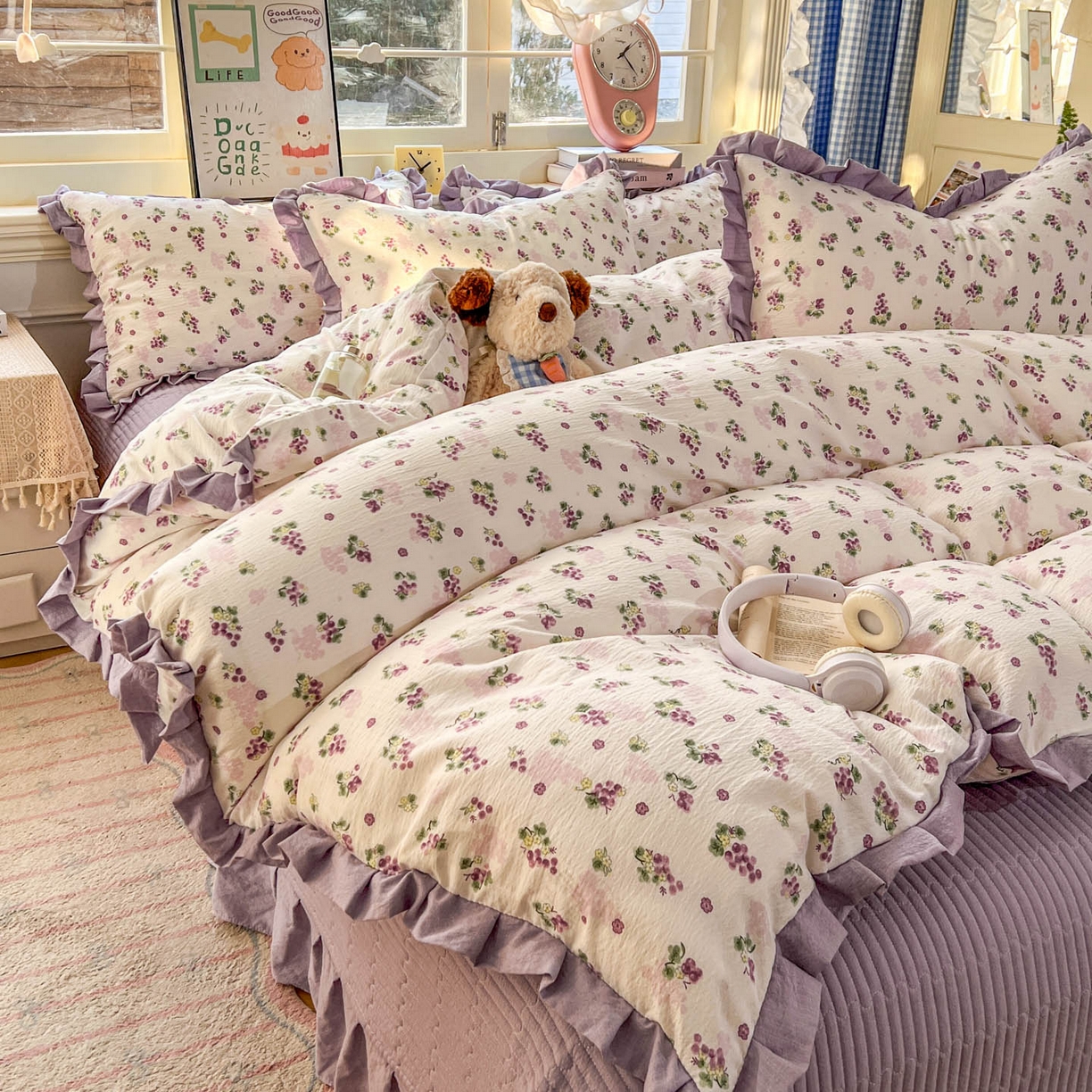 91家纺网 家纺一手货源 找家纺 美梦家纺 2026春夏新款云感皱皱纱床盖四件套 葡萄多多