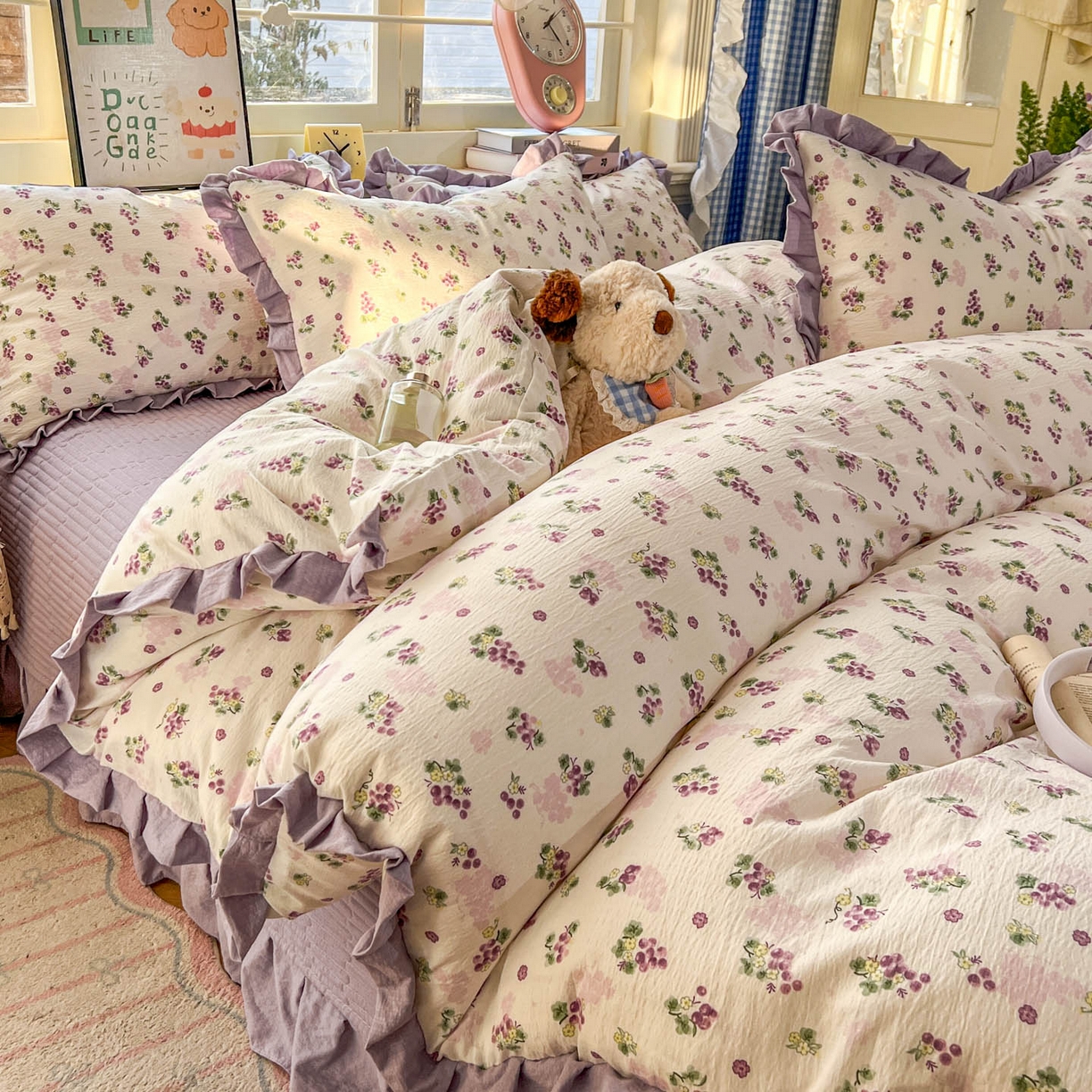 91家纺网 家纺一手货源 找家纺 美梦家纺 2026春夏新款云感皱皱纱床盖四件套 葡萄多多