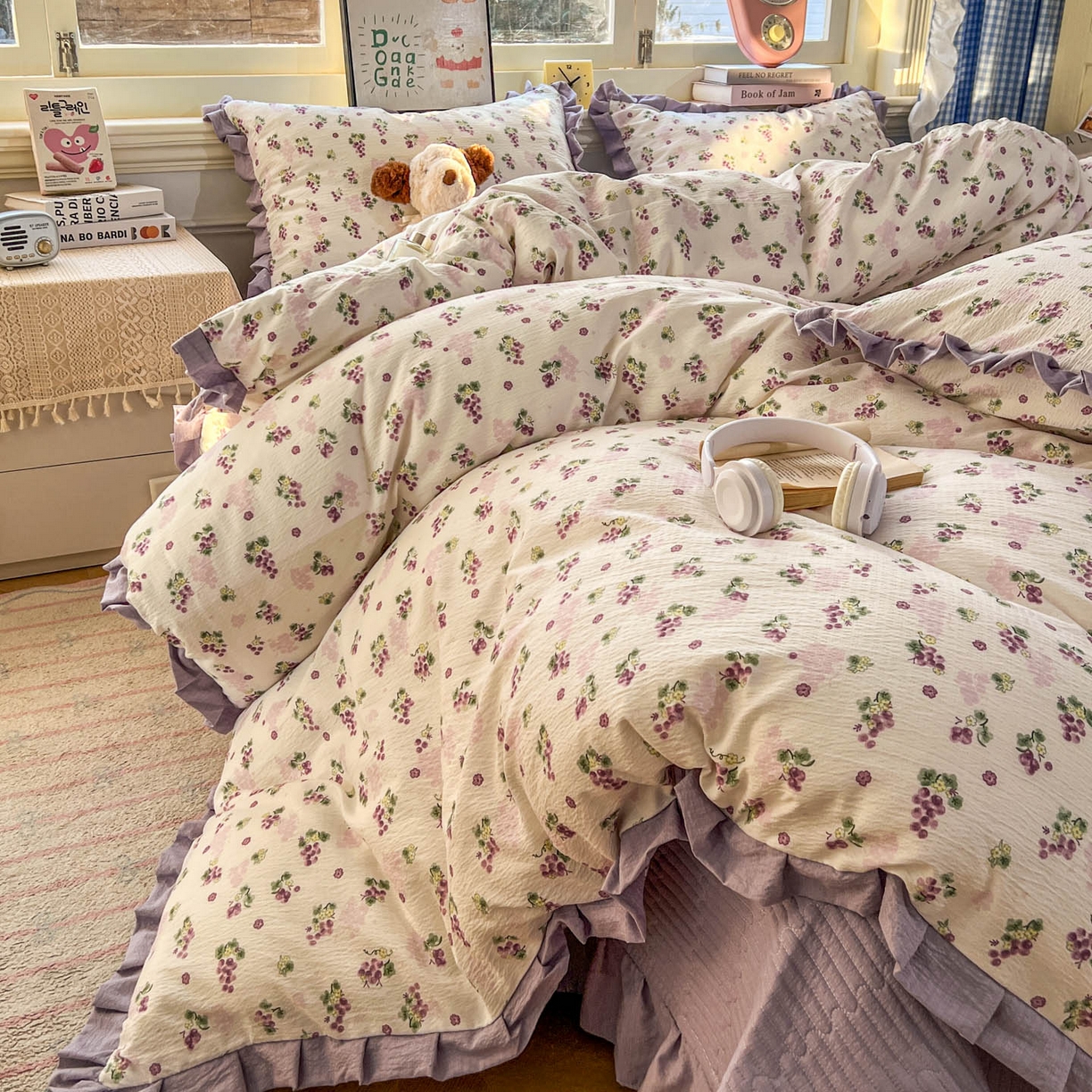 91家纺网 家纺一手货源 找家纺 美梦家纺 2026春夏新款云感皱皱纱床盖四件套 葡萄多多