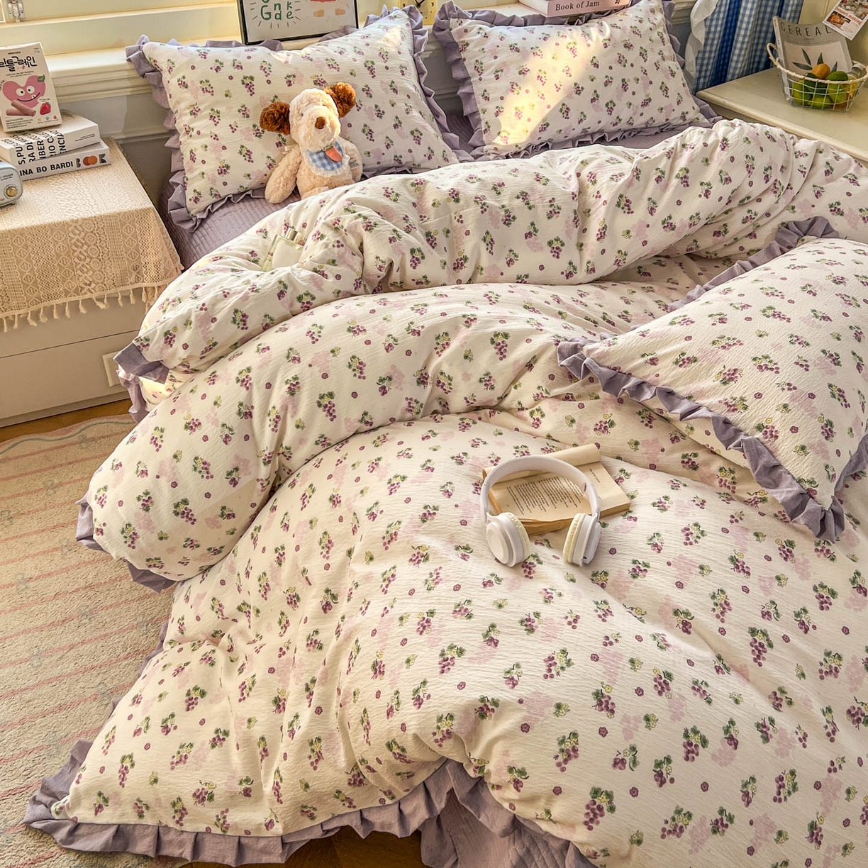 91家纺网 家纺一手货源 找家纺 美梦家纺 2026春夏新款云感皱皱纱床盖四件套 葡萄多多