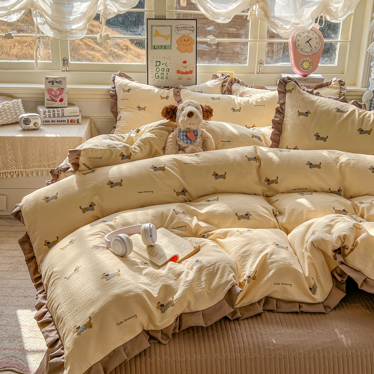 91家纺网 家纺一手货源 找家纺 美梦家纺 2026春夏新款云感皱皱纱床盖四件套 俏皮狗