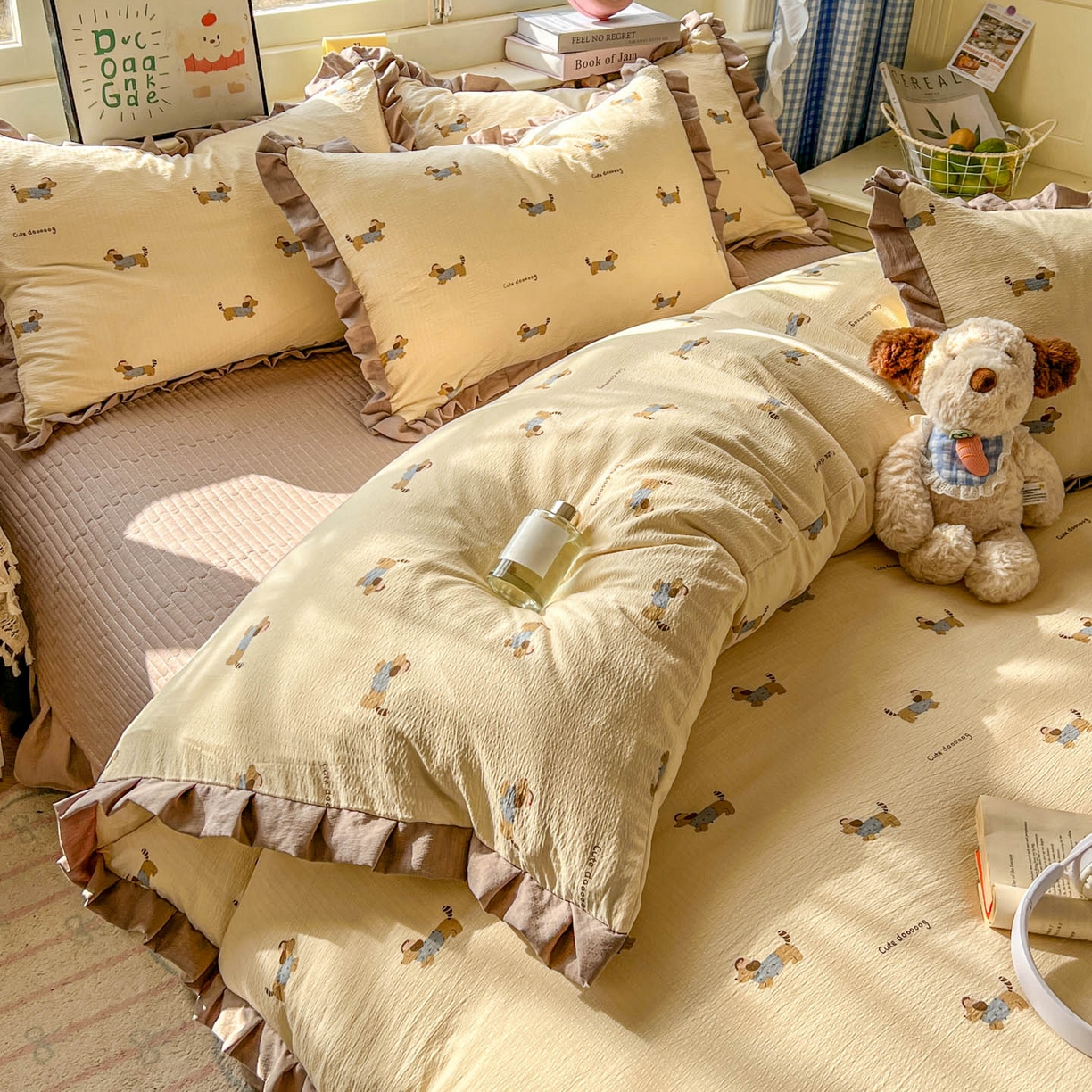 91家纺网 家纺一手货源 找家纺 美梦家纺 2026春夏新款云感皱皱纱床盖四件套 俏皮狗