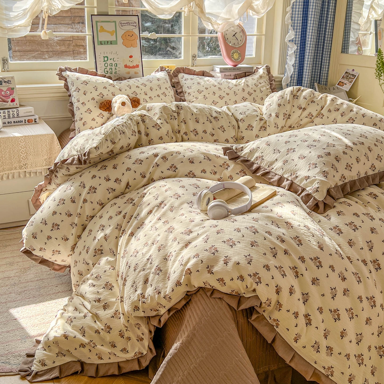 美梦家纺 2026春夏新款云感皱皱纱床盖四件套 苏槿