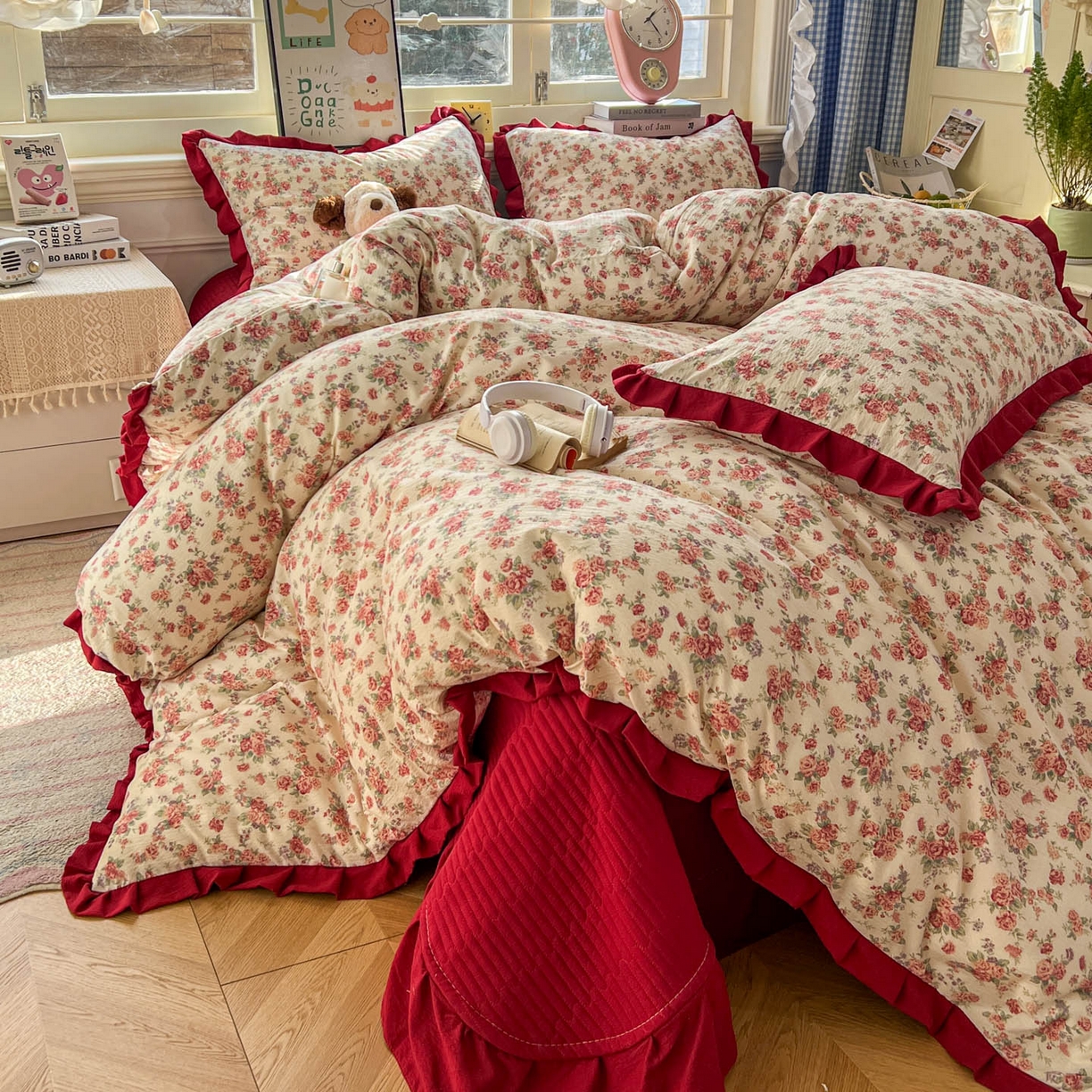 美梦家纺 2026春夏新款云感皱皱纱床盖四件套 星眠云野