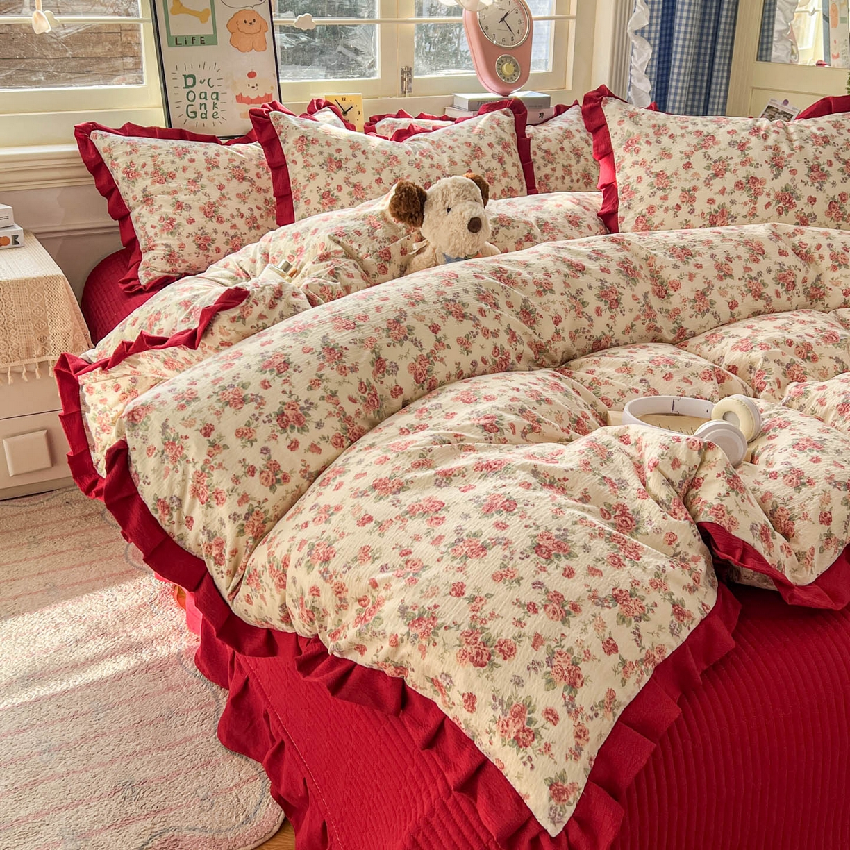 91家纺网 家纺一手货源 找家纺 美梦家纺 2026春夏新款云感皱皱纱床盖四件套 星眠云野