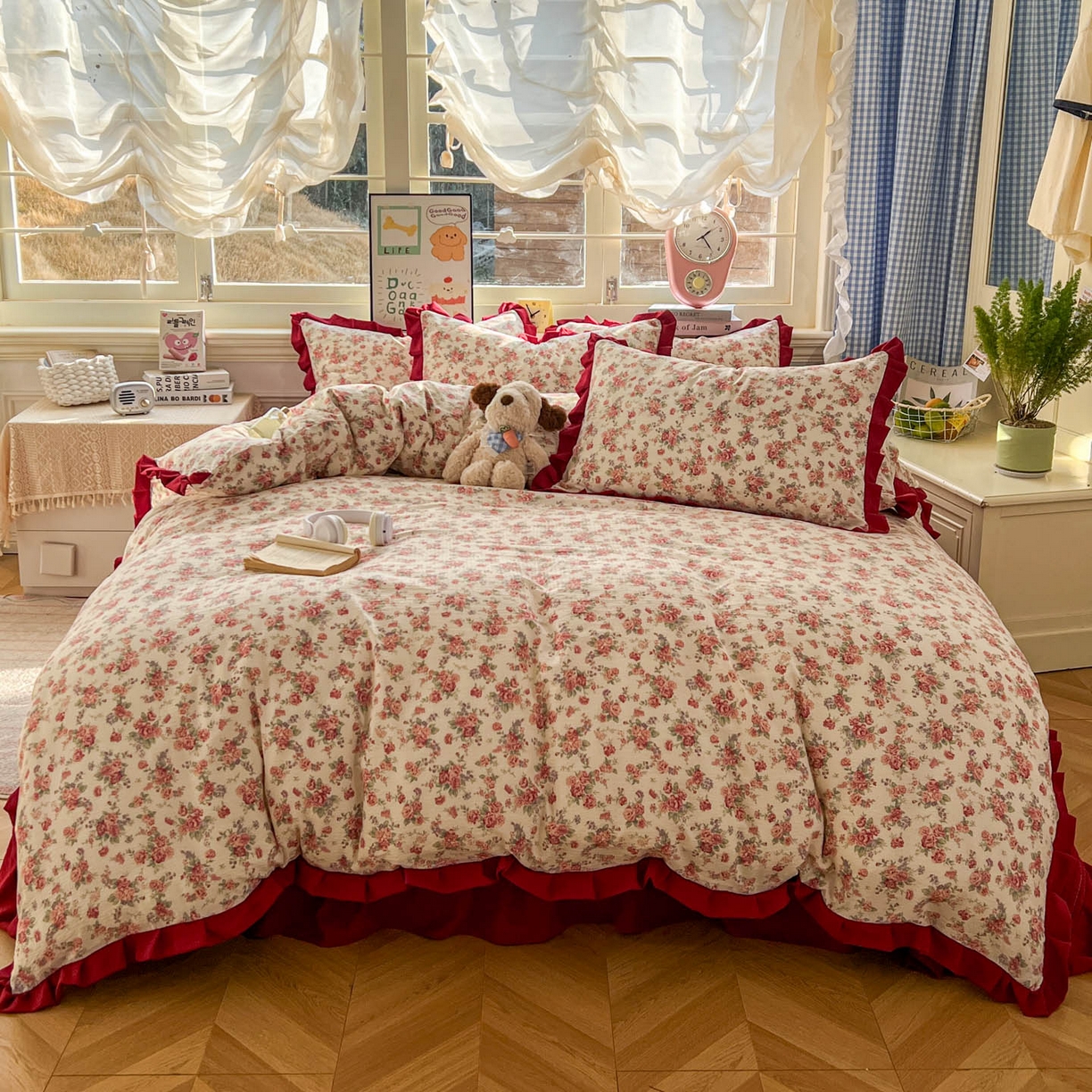 91家纺网 家纺一手货源 找家纺 美梦家纺 2026春夏新款云感皱皱纱床盖四件套 星眠云野