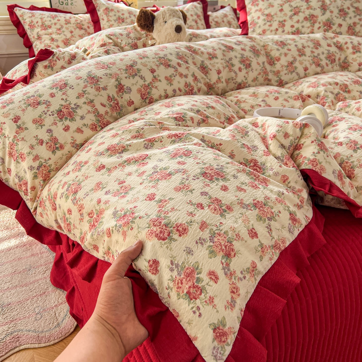 91家纺网 家纺一手货源 找家纺 美梦家纺 2026春夏新款云感皱皱纱床盖四件套 星眠云野