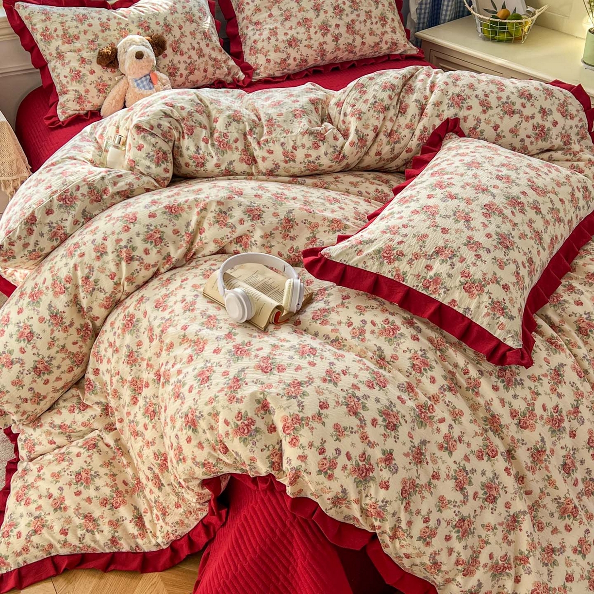 91家纺网 家纺一手货源 找家纺 美梦家纺 2026春夏新款云感皱皱纱床盖四件套 星眠云野