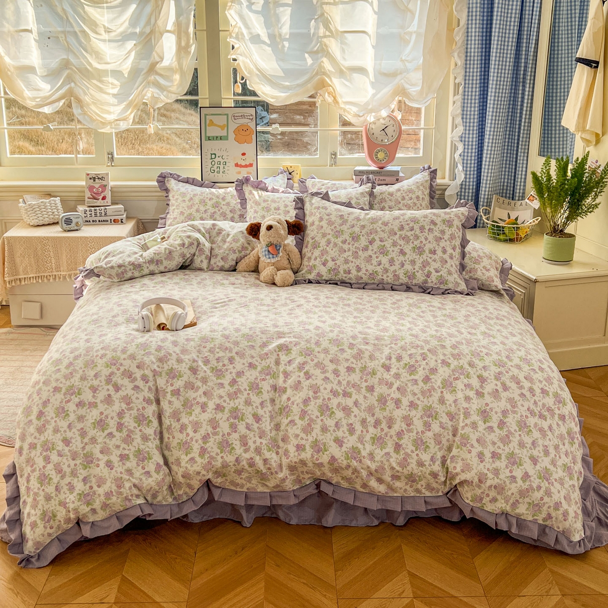 91家纺网 家纺一手货源 找家纺 美梦家纺 2026春夏新款云感皱皱纱床盖四件套 枝语花繁