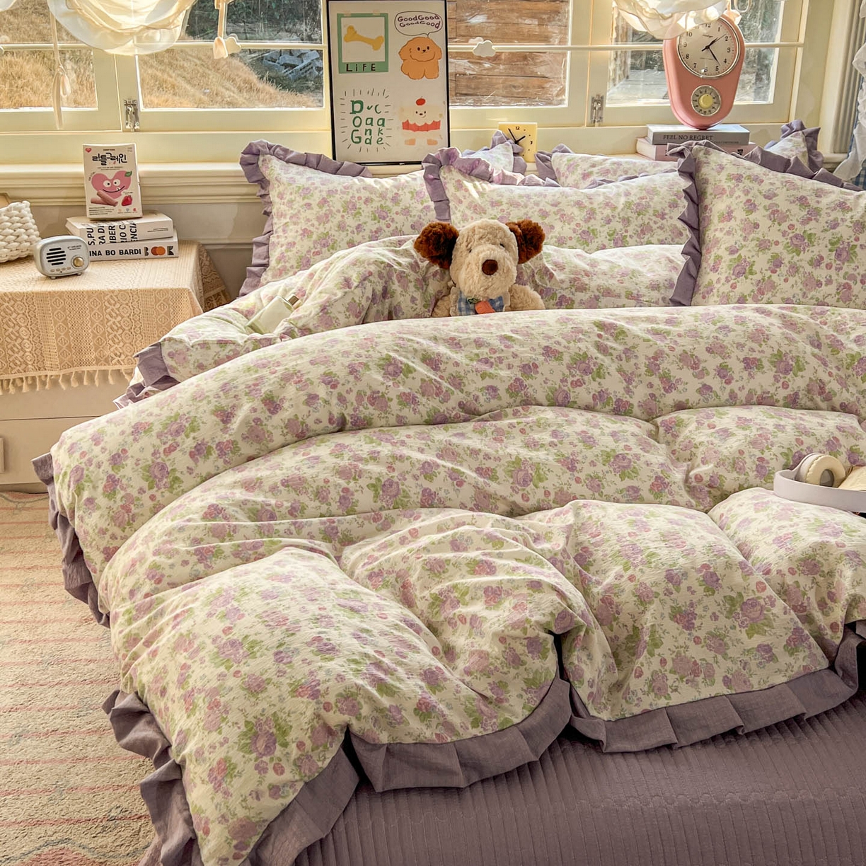 91家纺网 家纺一手货源 找家纺 美梦家纺 2026春夏新款云感皱皱纱床盖四件套 枝语花繁