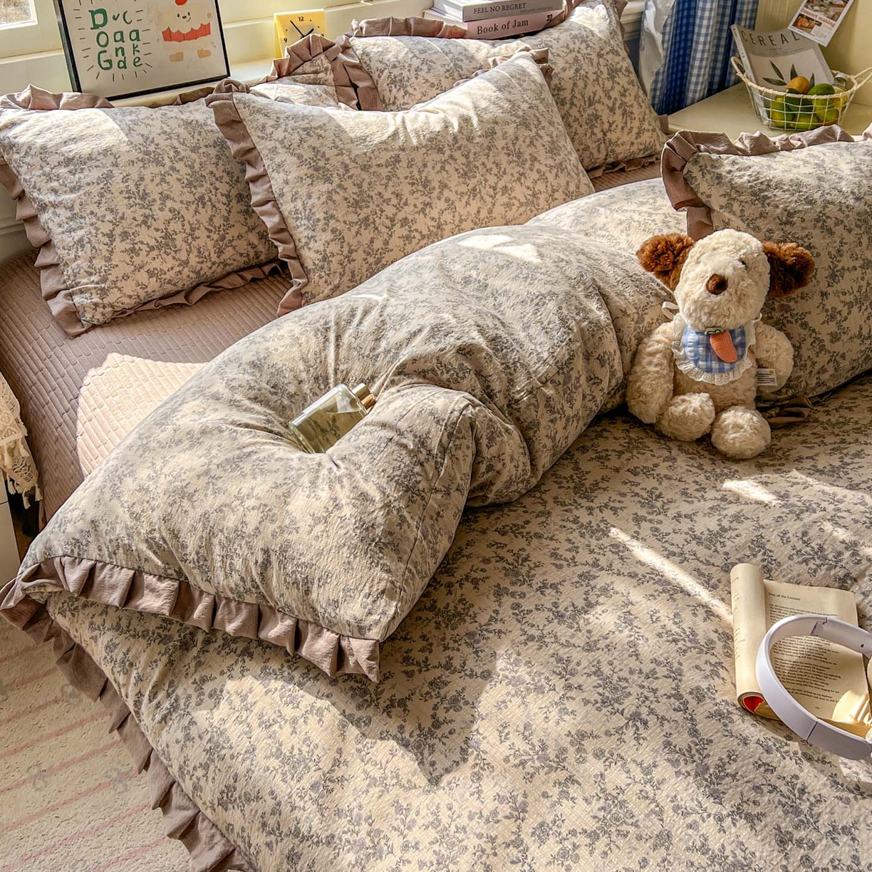 91家纺网 家纺一手货源 找家纺 美梦家纺 2026春夏新款云感皱皱纱床盖四件套 竹歆花语