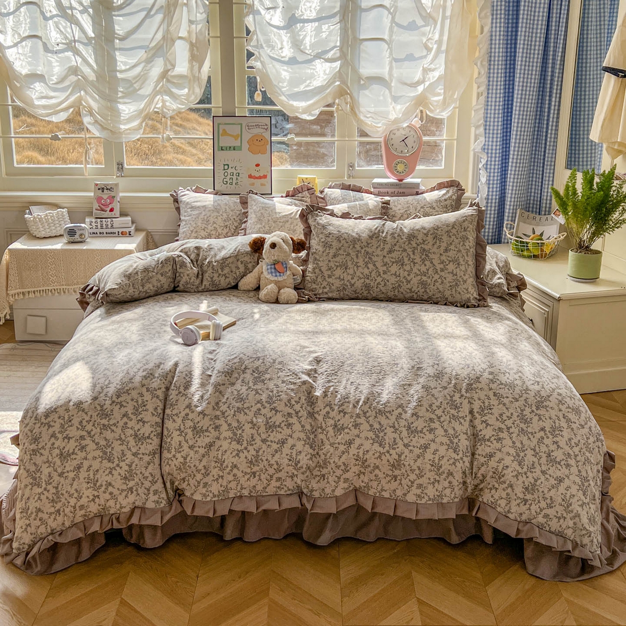 91家纺网 家纺一手货源 找家纺 美梦家纺 2026春夏新款云感皱皱纱床盖四件套 竹歆花语