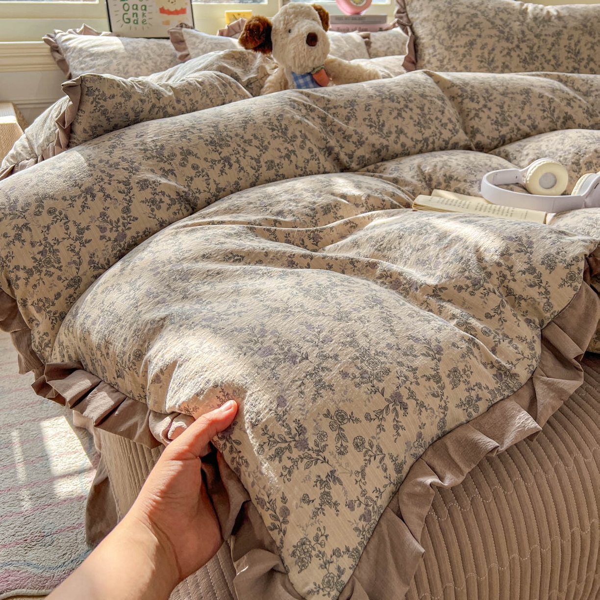 91家纺网 家纺一手货源 找家纺 美梦家纺 2026春夏新款云感皱皱纱床盖四件套 竹歆花语