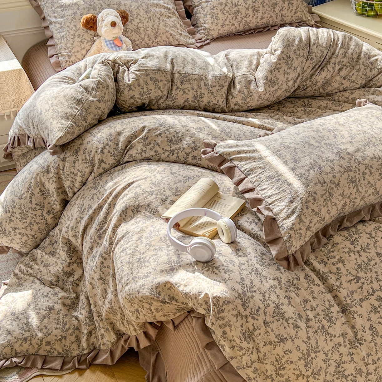 91家纺网 家纺一手货源 找家纺 美梦家纺 2026春夏新款云感皱皱纱床盖四件套 竹歆花语