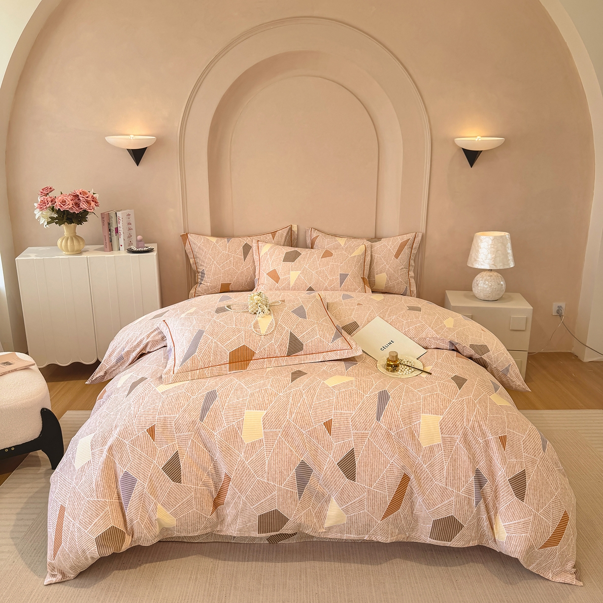 壹贝家纺 2026新款全棉磨毛四件套系列 记忆碎片-咖