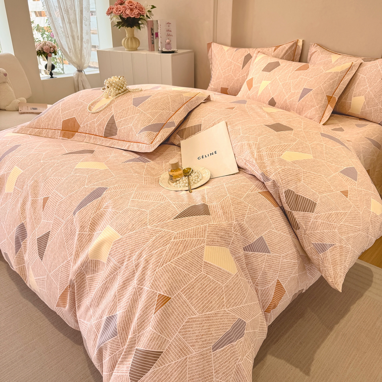 91家纺网 家纺一手货源 找家纺 壹贝家纺 2026新款全棉磨毛四件套系列 记忆碎片-咖