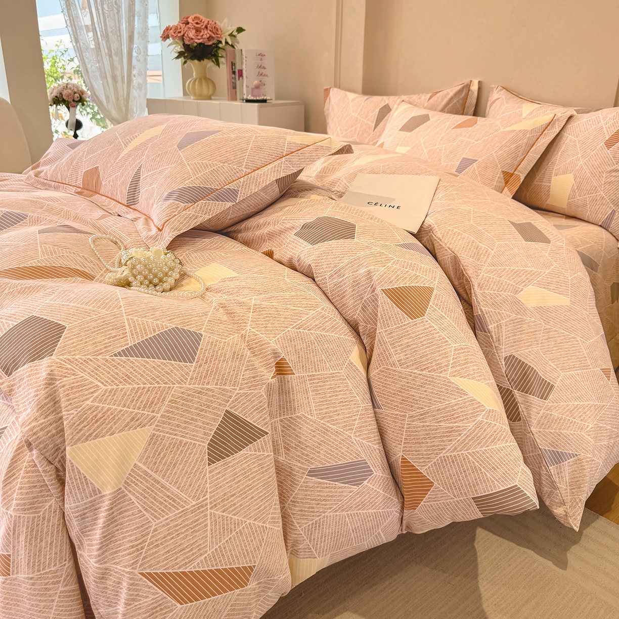 91家纺网 家纺一手货源 找家纺 壹贝家纺 2026新款全棉磨毛四件套系列 记忆碎片-咖