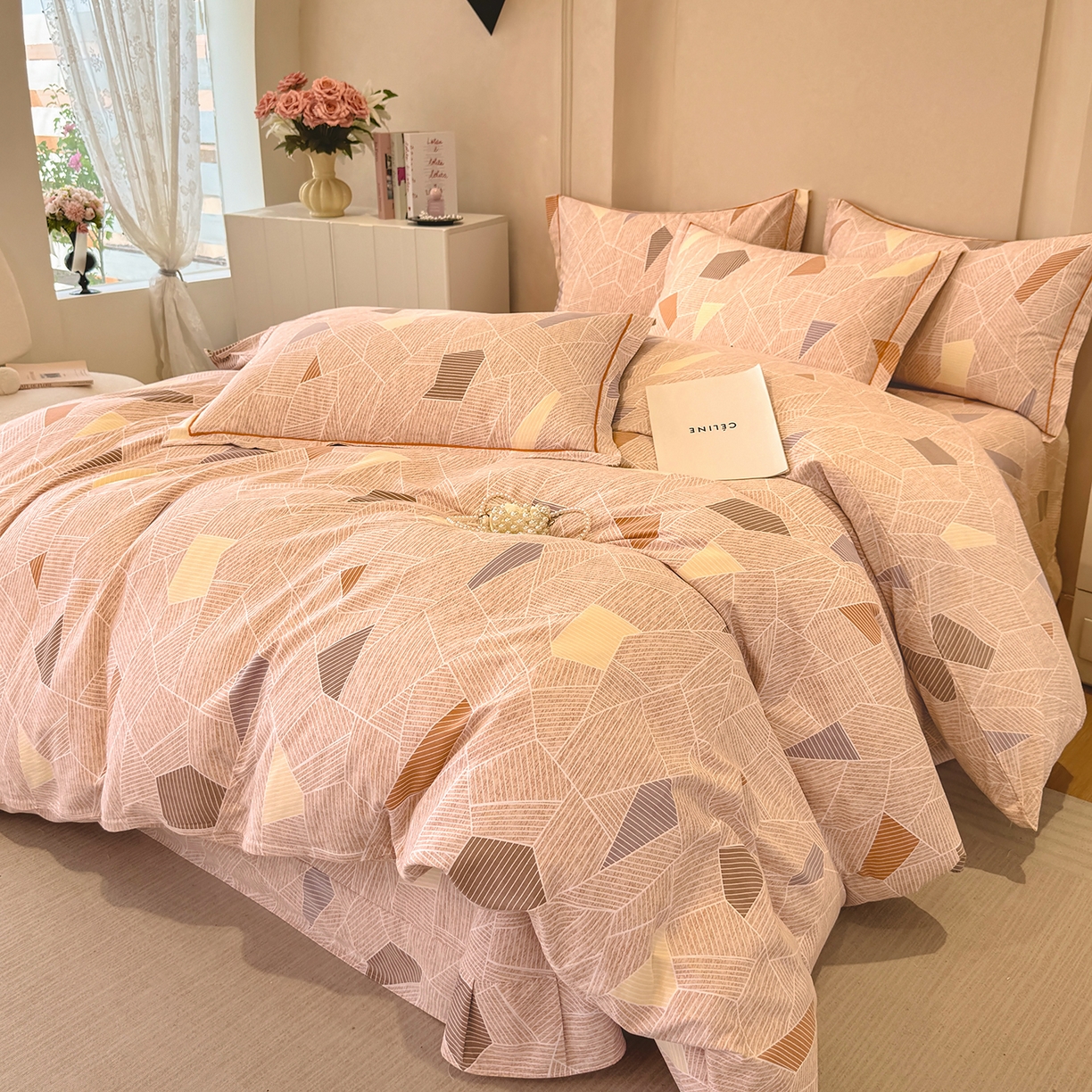 91家纺网 家纺一手货源 找家纺 壹贝家纺 2026新款全棉磨毛四件套系列 记忆碎片-咖