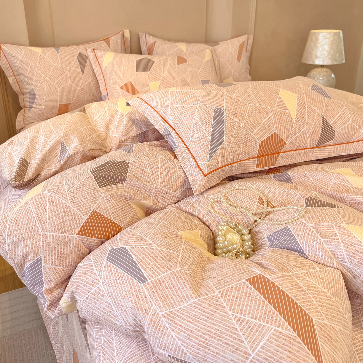 91家纺网 家纺一手货源 找家纺 壹贝家纺 2026新款全棉磨毛四件套系列 记忆碎片-咖