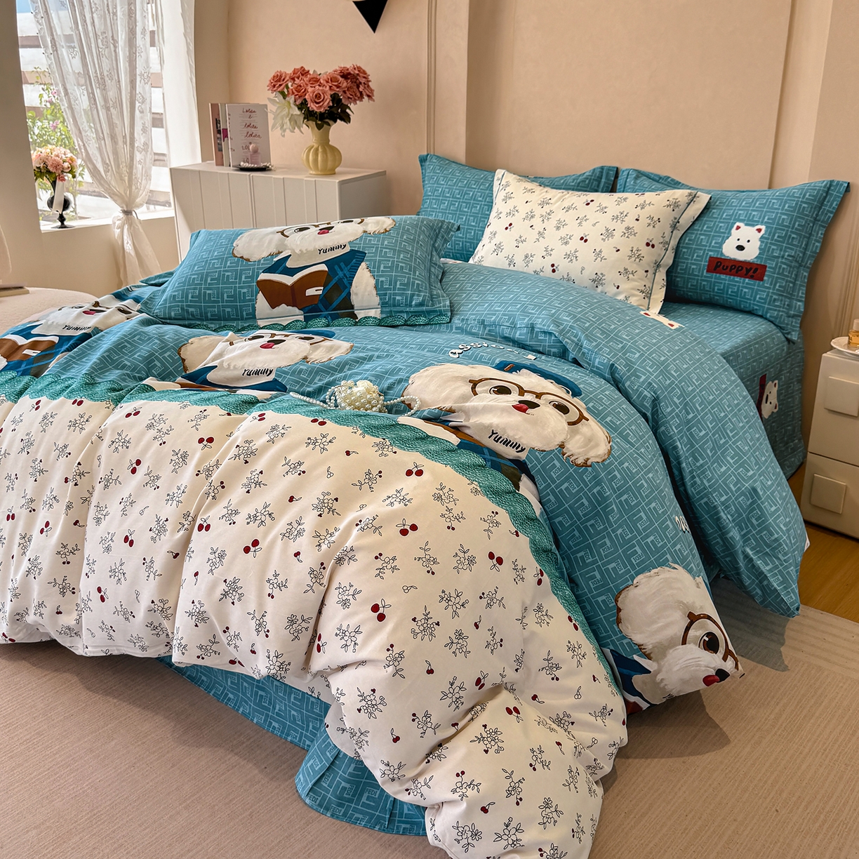 91家纺网 家纺一手货源 找家纺 壹贝家纺 2026新款全棉磨毛四件套系列 凯宝-蓝