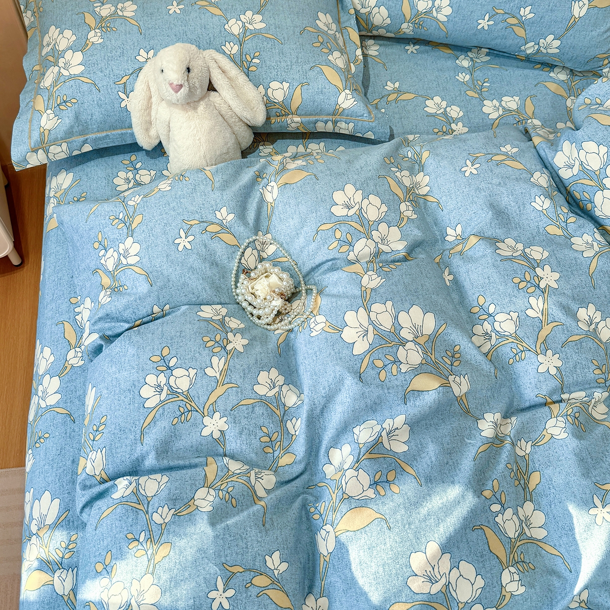 91家纺网 家纺一手货源 找家纺 壹贝家纺 2026新款全棉磨毛四件套系列 蓝莲花