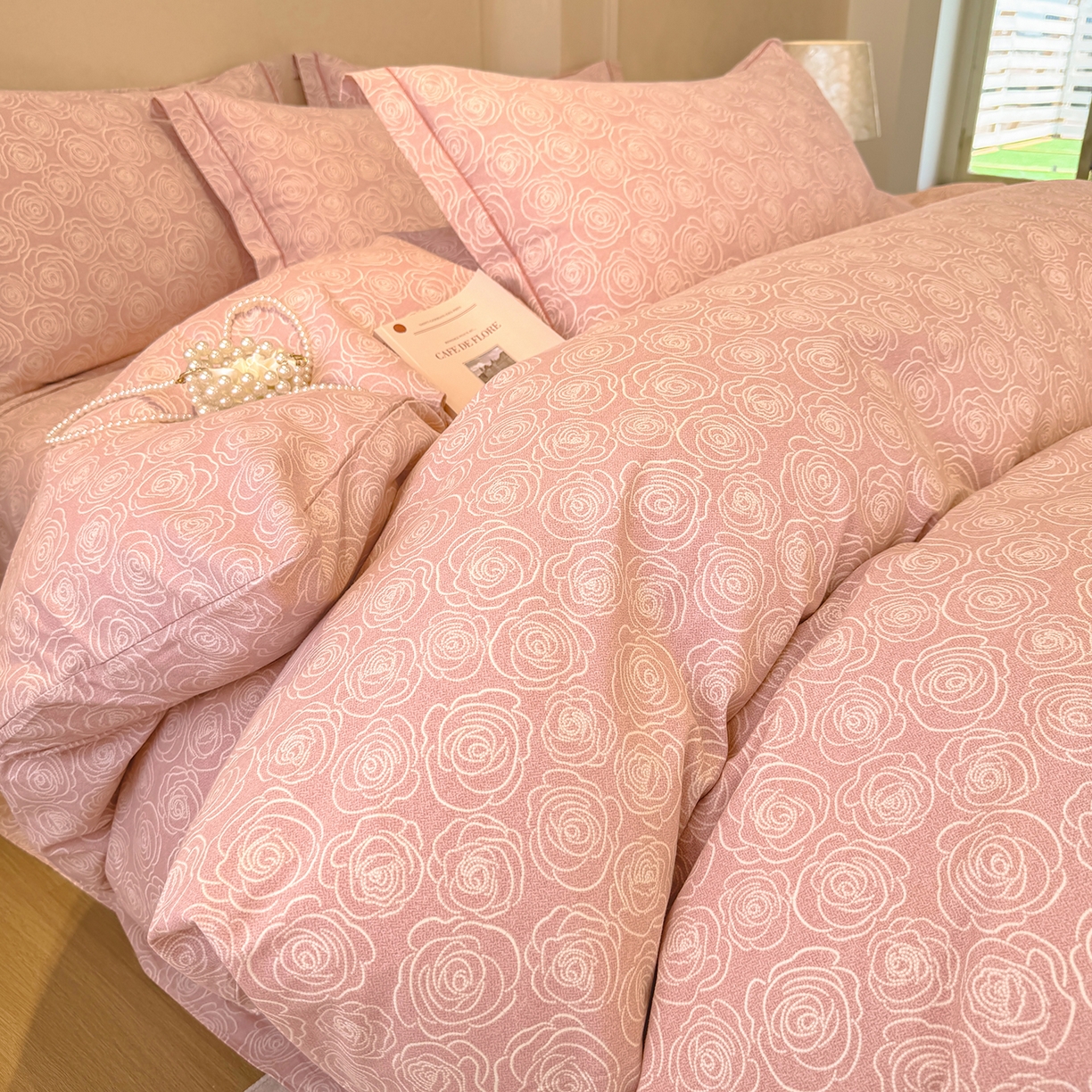 91家纺网 家纺一手货源 找家纺 壹贝家纺 2026新款全棉磨毛四件套系列 玫瑰情缘-粉