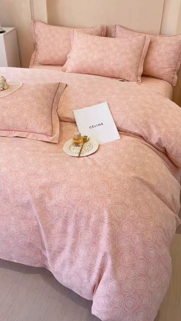 91家纺网 家纺一手货源 找家纺 壹贝家纺 2026新款全棉磨毛四件套系列 玫瑰情缘-粉