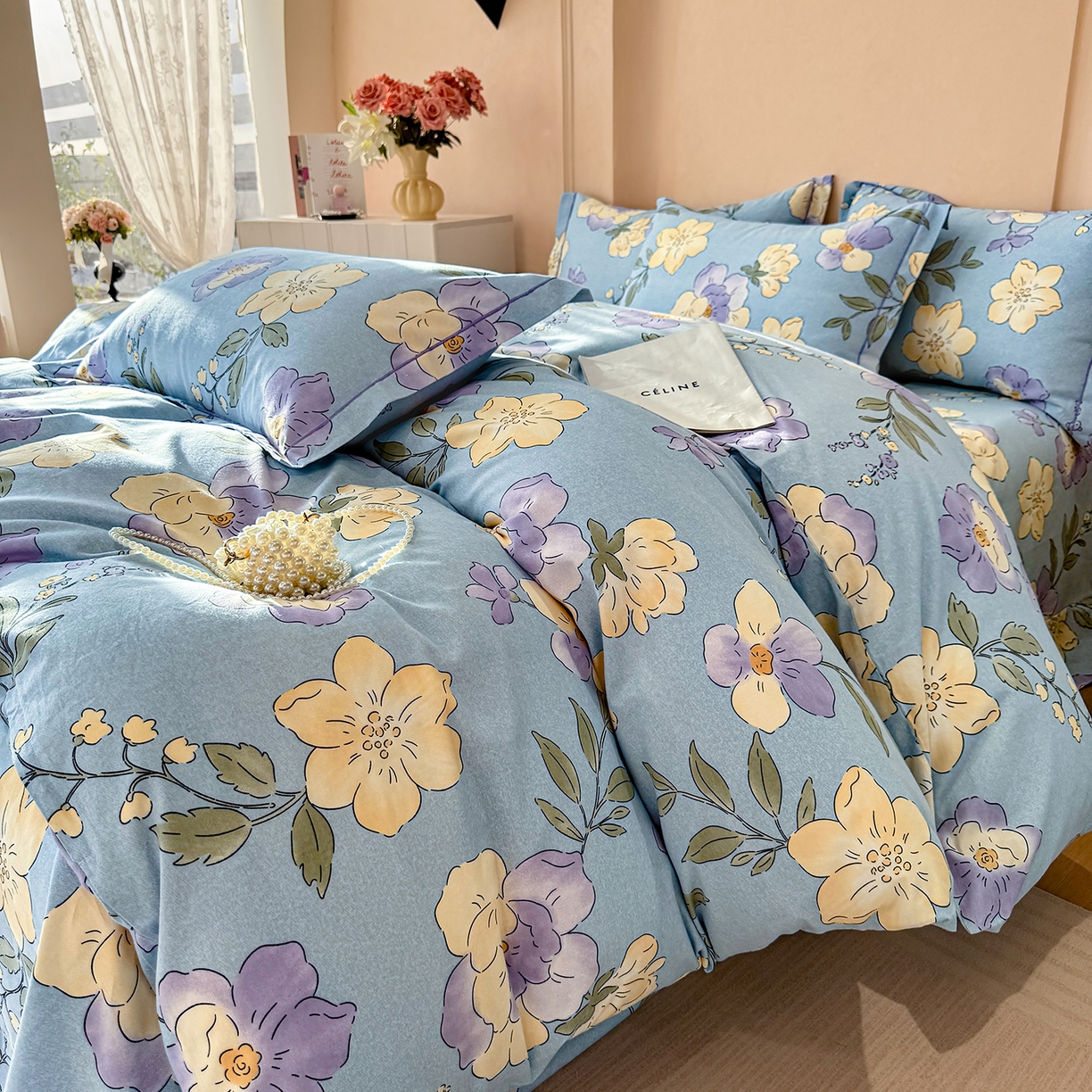 91家纺网 家纺一手货源 找家纺 壹贝家纺 2026新款全棉磨毛四件套系列 莫奈花园