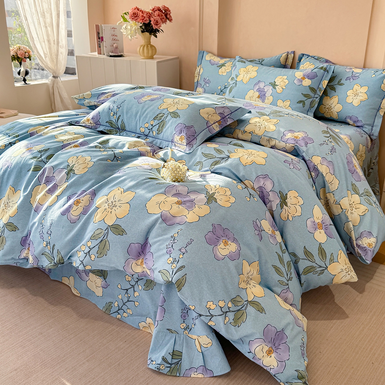 91家纺网 家纺一手货源 找家纺 壹贝家纺 2026新款全棉磨毛四件套系列 莫奈花园